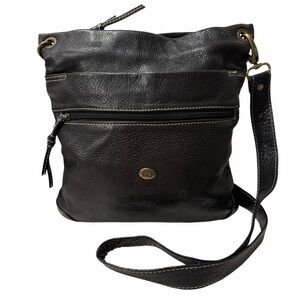 Avorio Black Genuine Pebbled Leather Crossbody Bag Made in Italy Elephant Logo